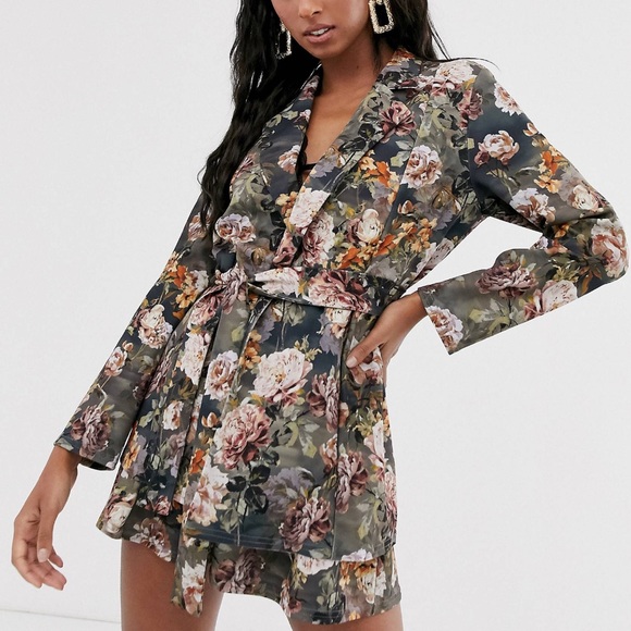 ASOS Jackets & Blazers - Nᴡᴛ ASOS Tɪᴇ-Wᴀɪsᴛ Jᴇʀsᴇʏ Sᴜɪᴛ Bʟᴀᴢᴇʀ ɪɴ Fʟᴏʀᴀʟ Pʀɪɴᴛ